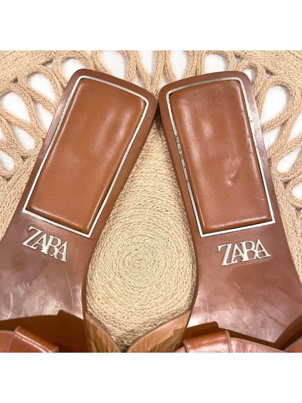 Zara Crossed Flat Leather Sandals Brown Size EU 42 Neutral Minimalist